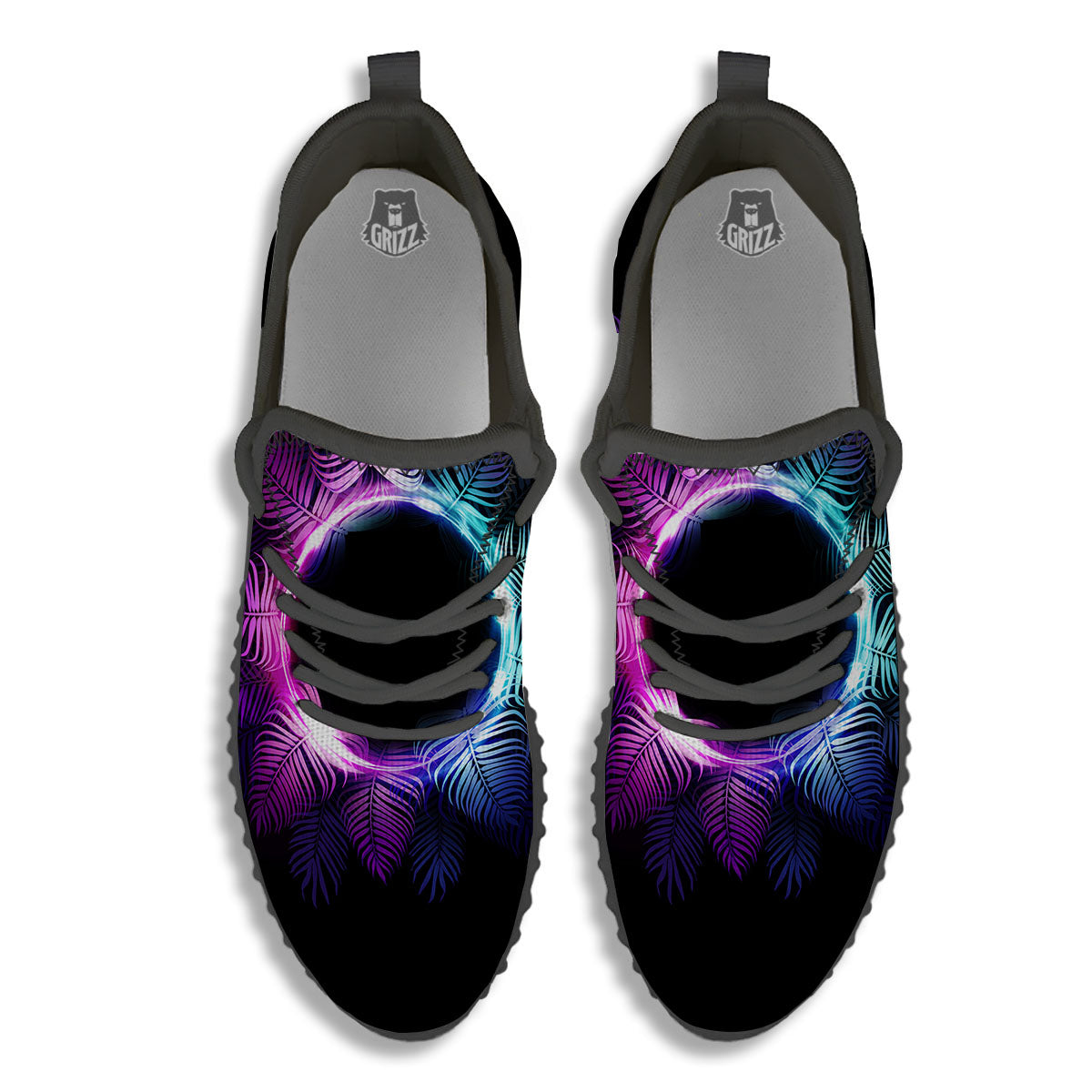 Palm Tree EDM Beach Print Black Walking Shoes-grizzshop