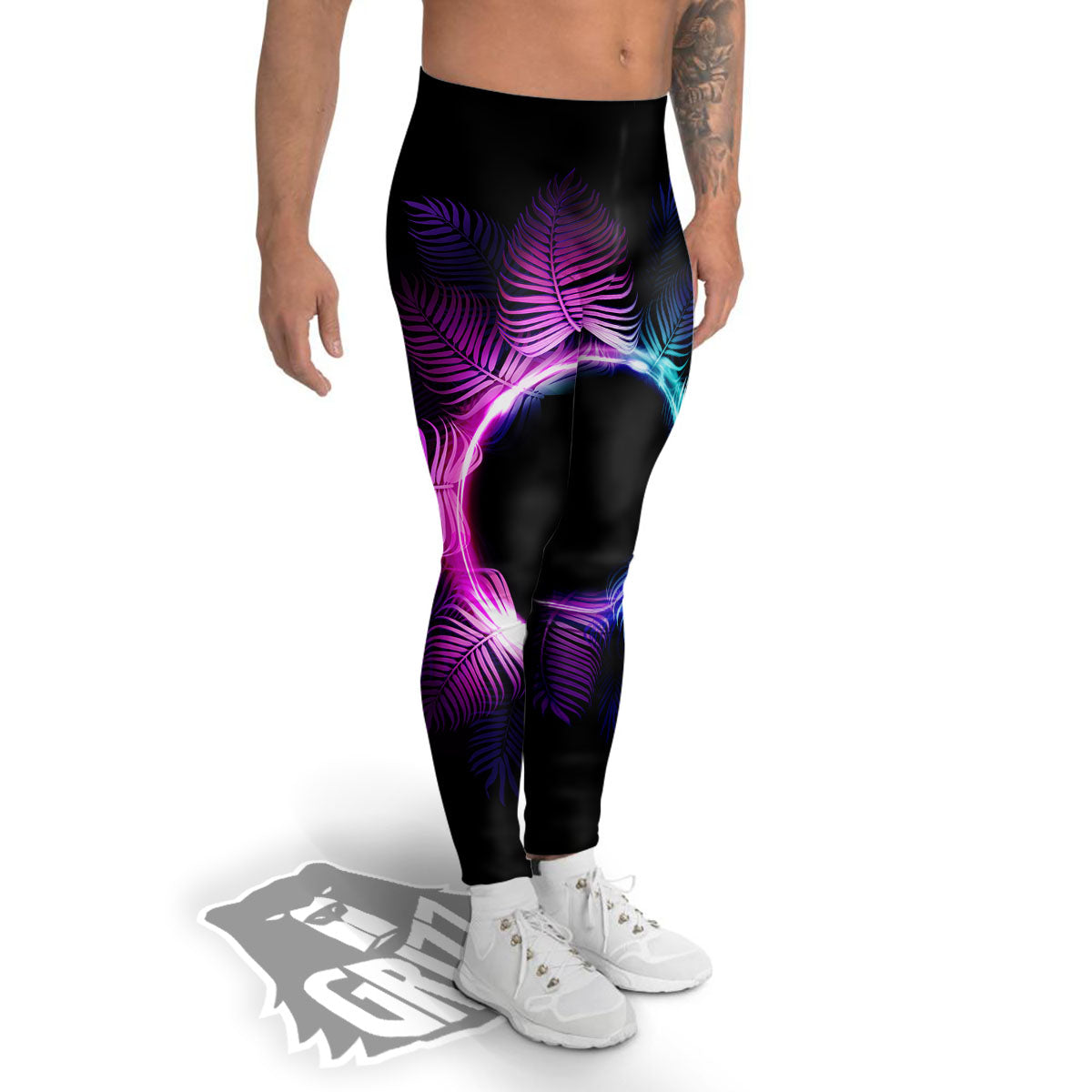 Palm Tree EDM Beach Print Men's Leggings-grizzshop