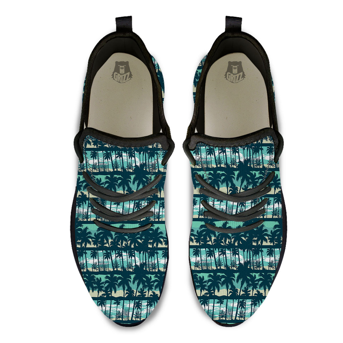 Palm Tree Print Pattern Black Athletic Shoes-grizzshop