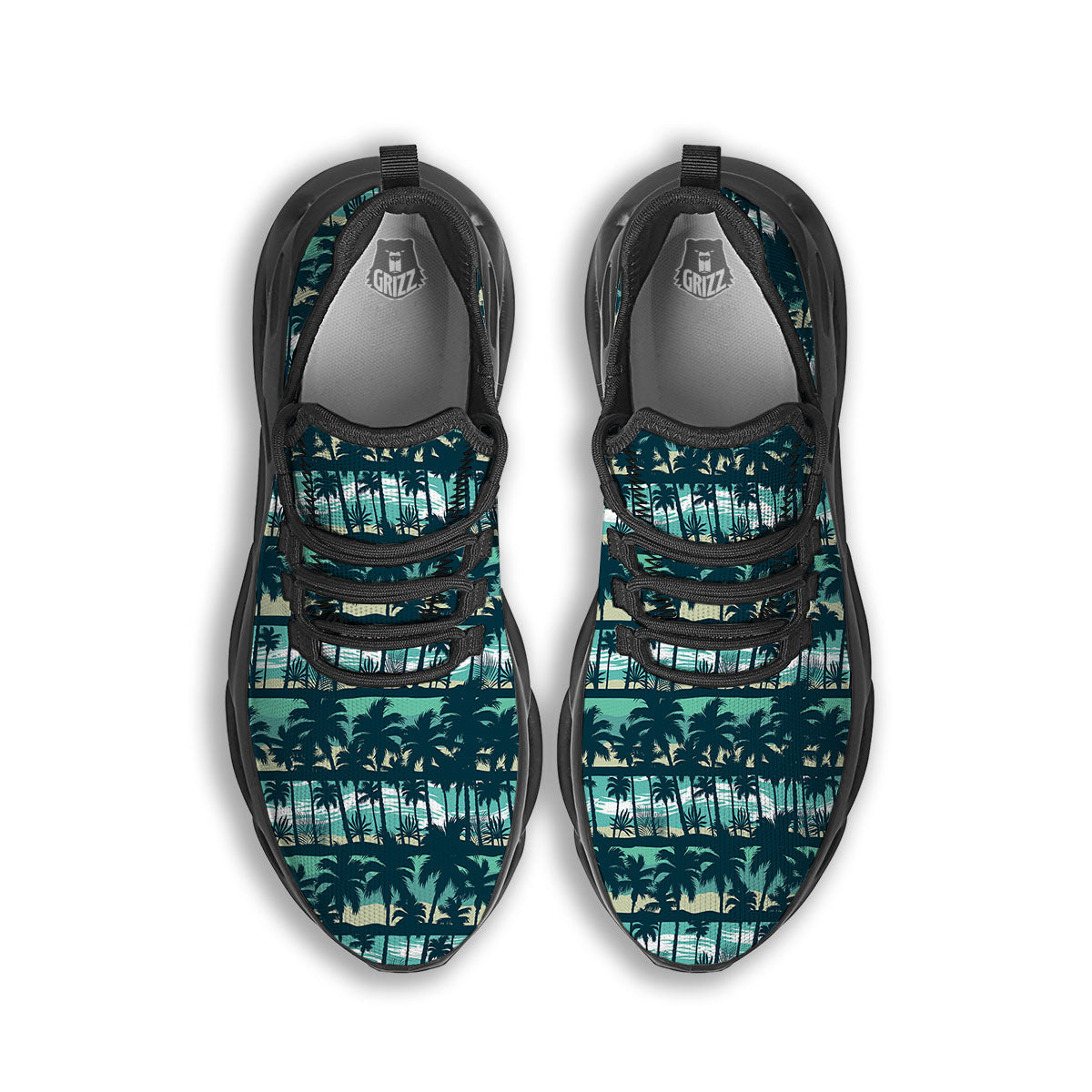 Palm Tree Print Pattern Black Running Shoes-grizzshop