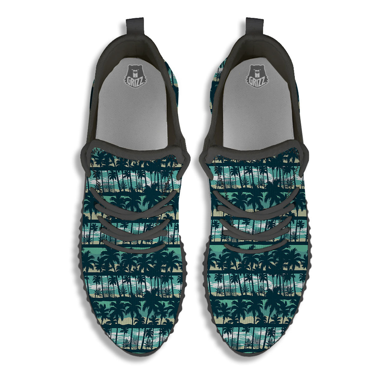 Palm Tree Print Pattern Black Walking Shoes-grizzshop