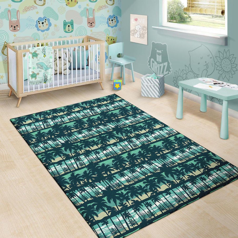 Palm Tree Print Pattern Floor Mat-grizzshop
