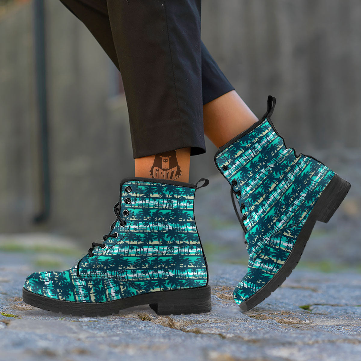 Palm Tree Print Pattern Leather Boots-grizzshop