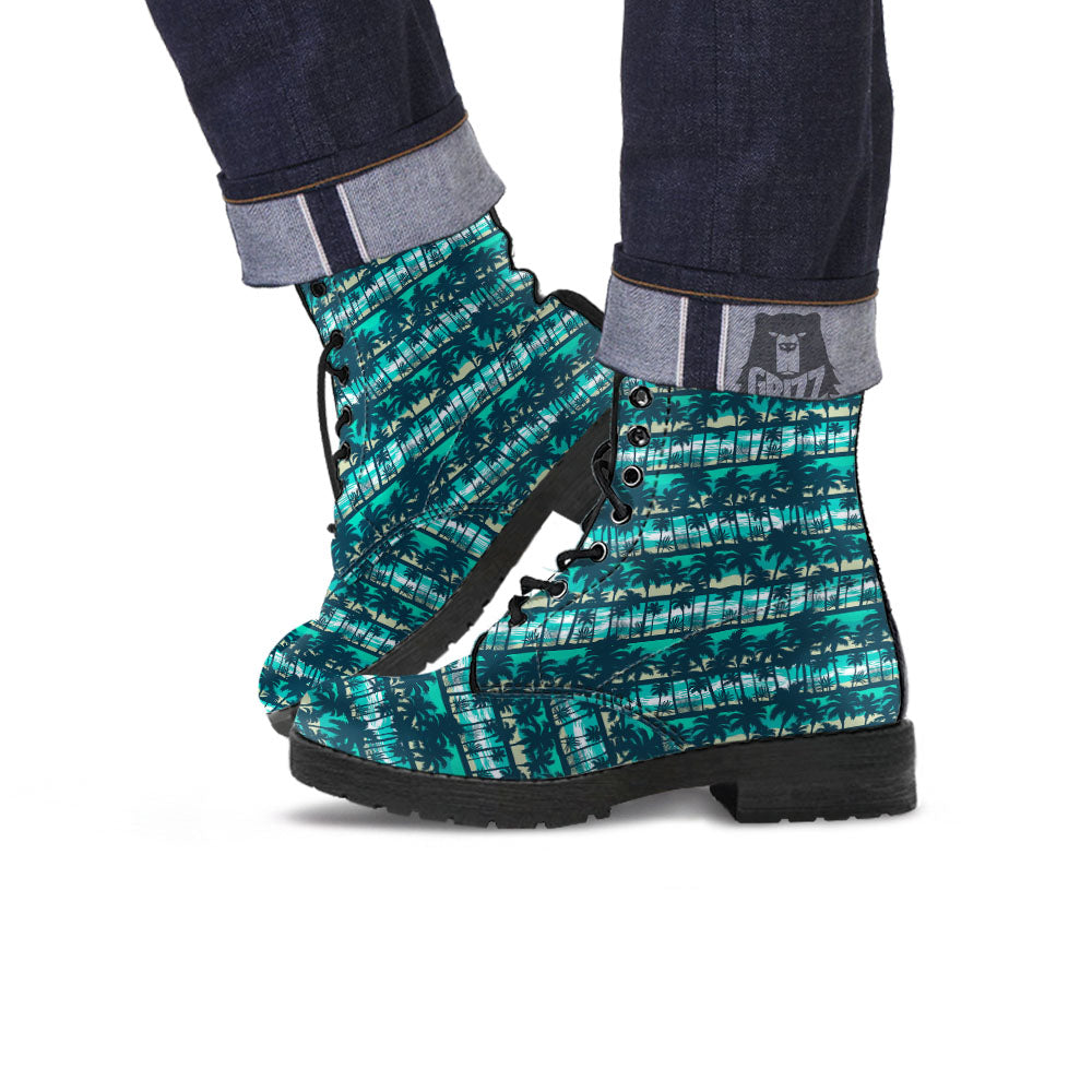 Palm Tree Print Pattern Leather Boots-grizzshop