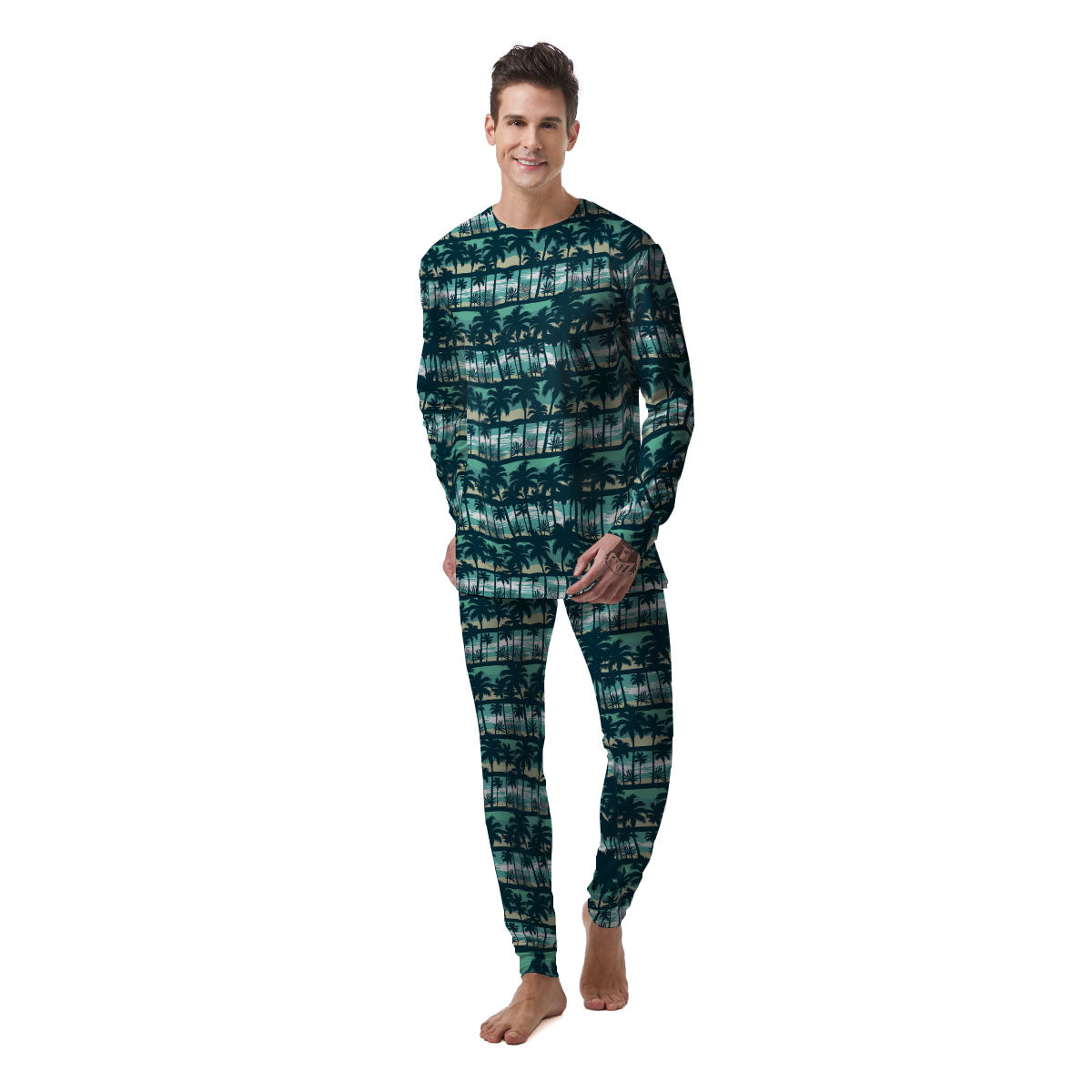 Palm Tree Print Pattern Men's Pajamas-grizzshop