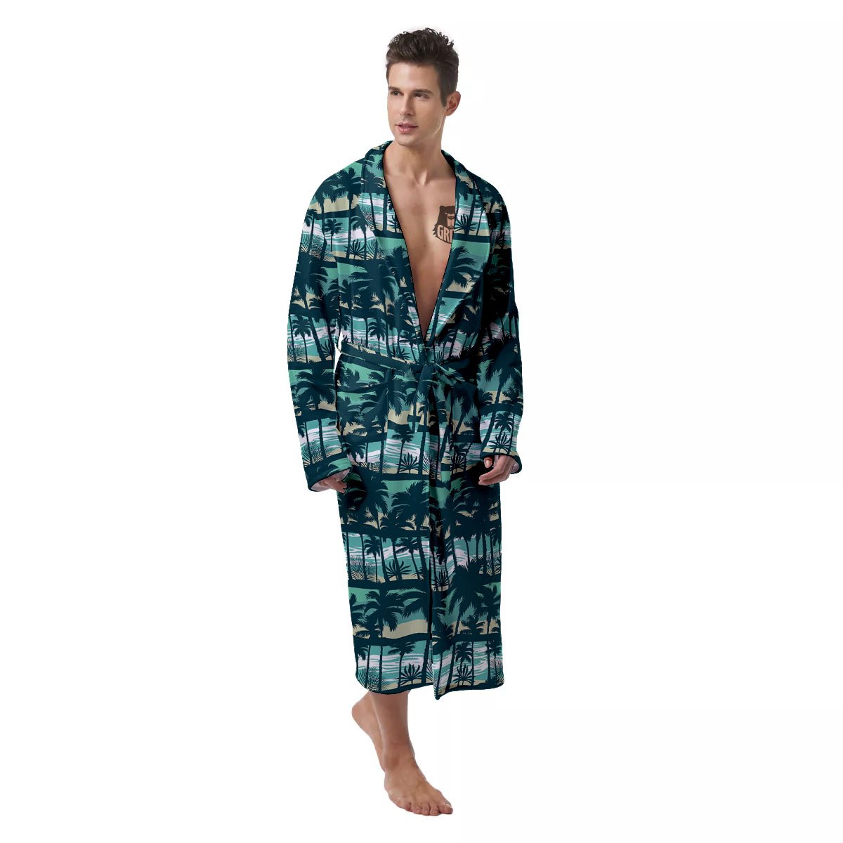 Palm Tree Print Pattern Men's Robe-grizzshop