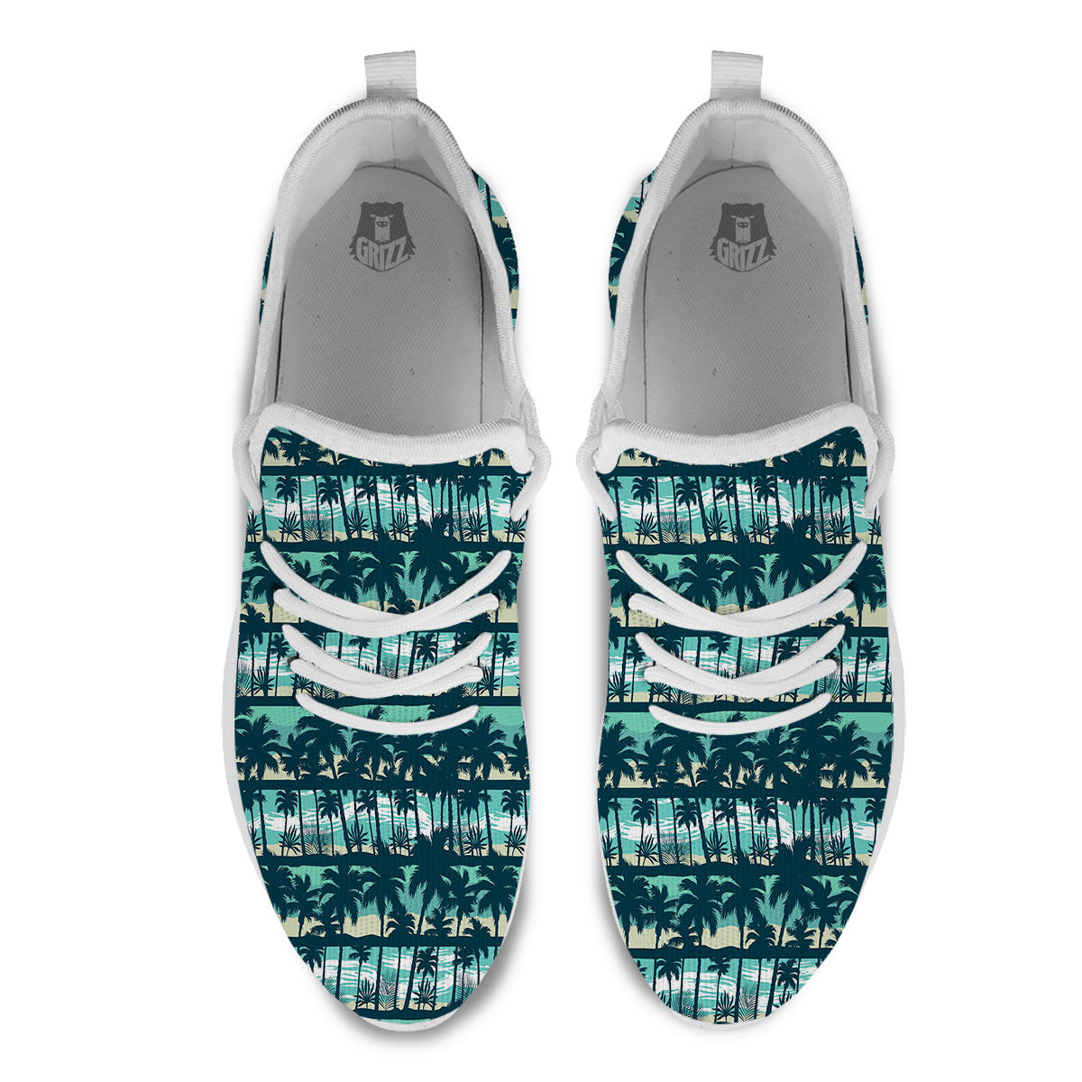 Palm Tree Print Pattern White Athletic Shoes-grizzshop