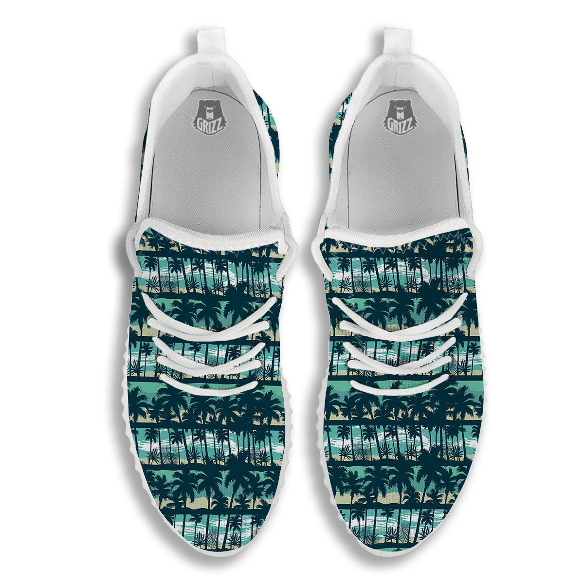 Palm Tree Print Pattern White Walking Shoes-grizzshop