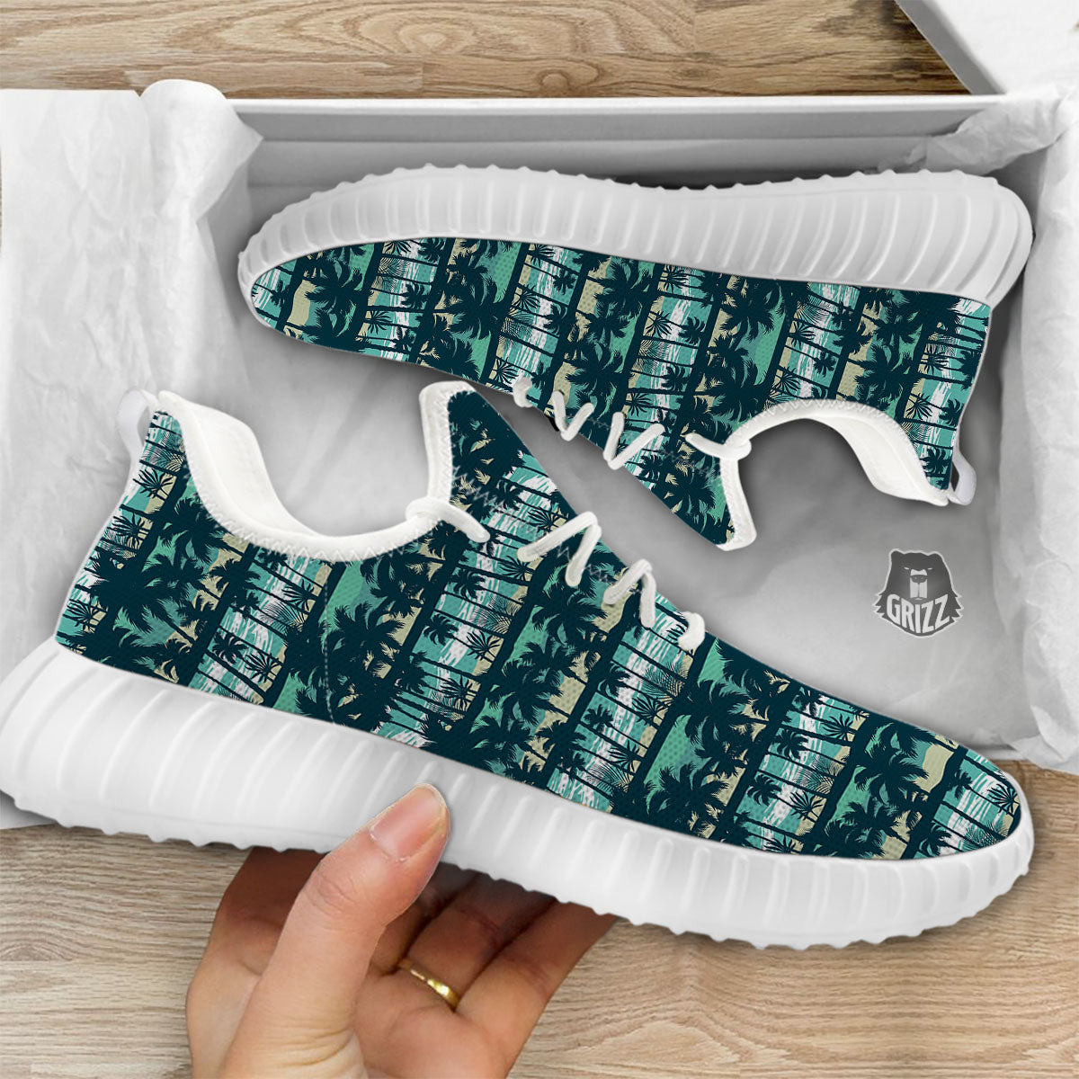 Palm Tree Print Pattern White Walking Shoes-grizzshop
