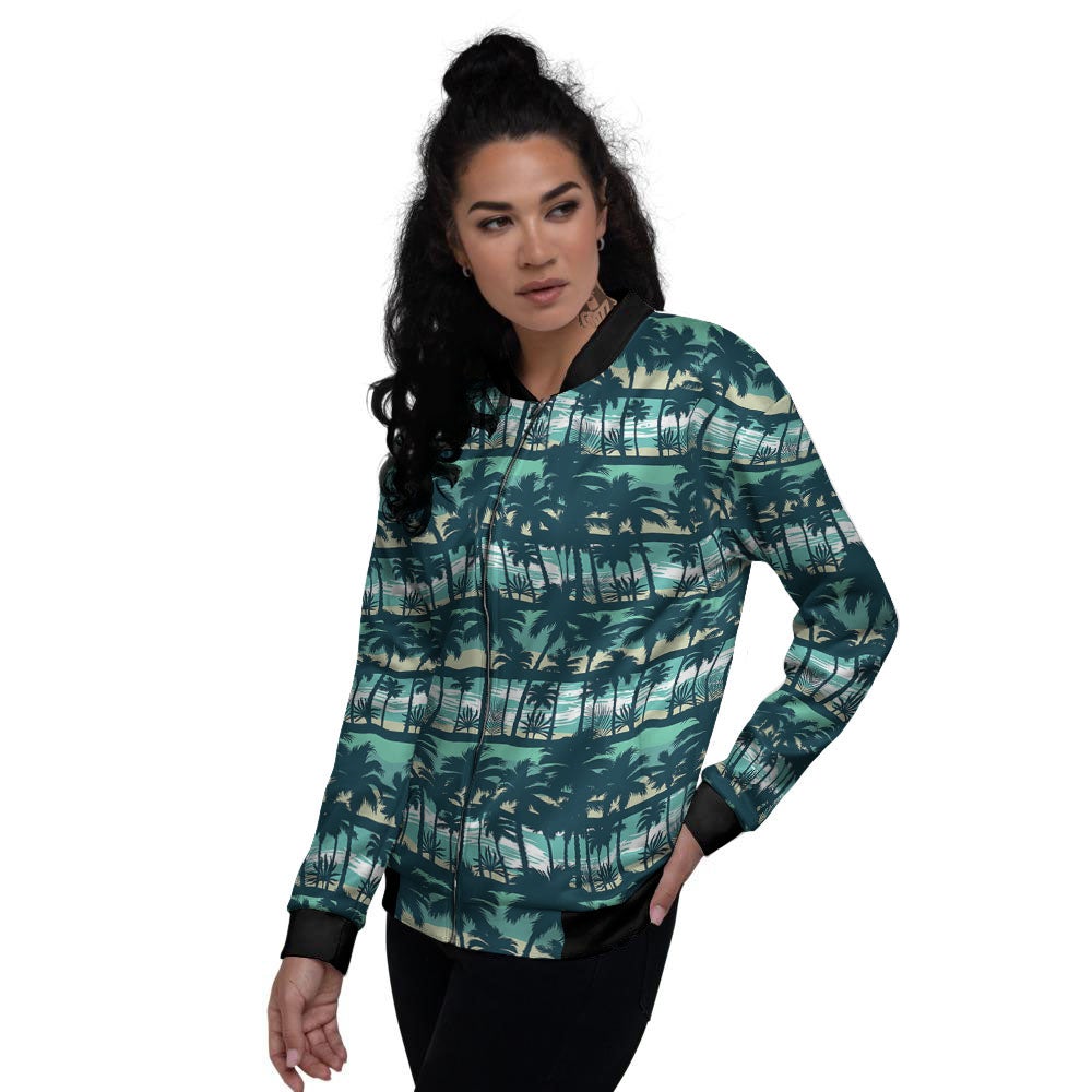 Palm Tree Print Pattern Women's Bomber Jacket-grizzshop