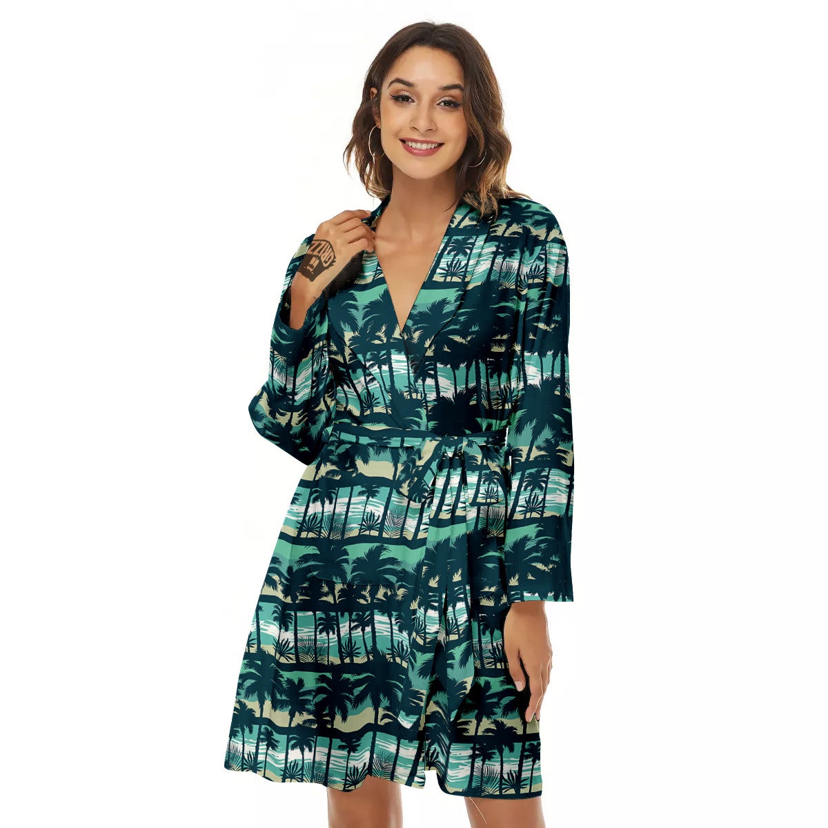 Palm Tree Print Pattern Women's Robe-grizzshop