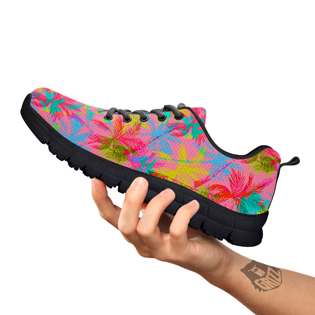 Palm Tree Rainbow Print Pattern Black Sneaker-grizzshop