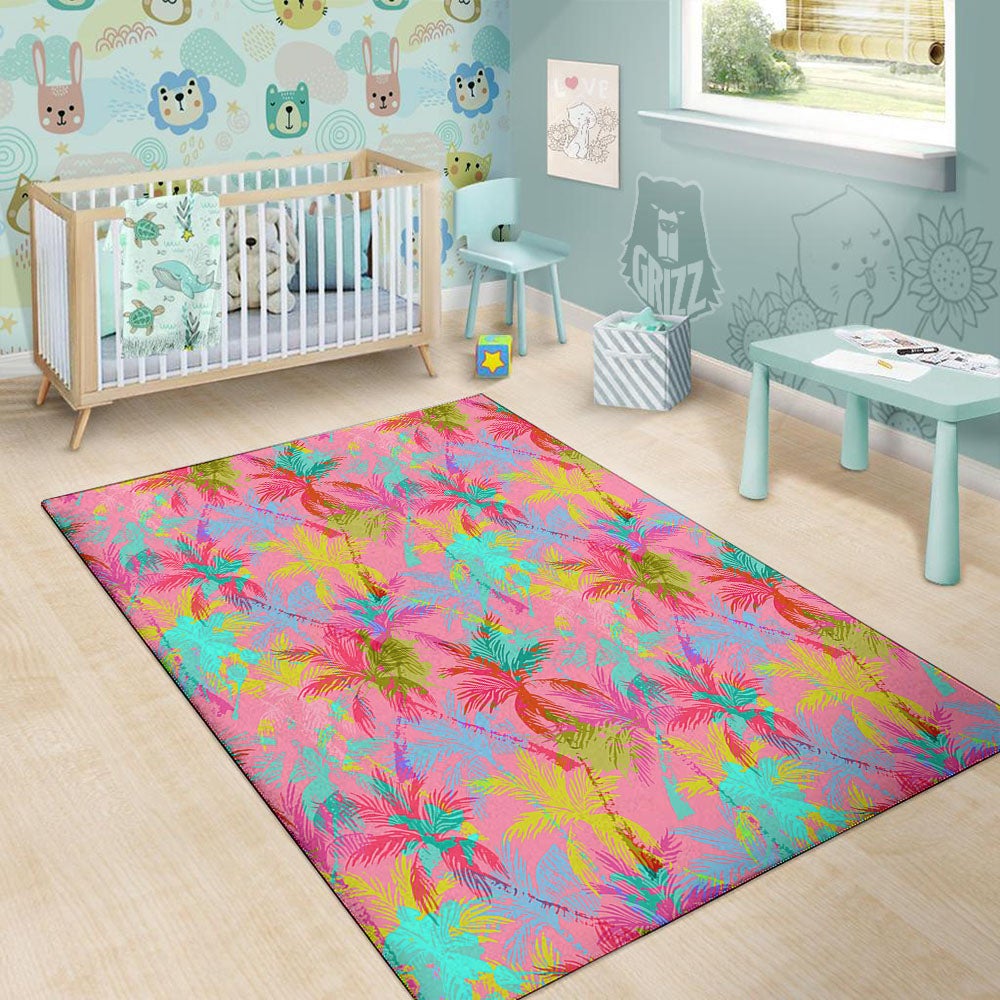 Palm Tree Rainbow Print Pattern Floor Mat-grizzshop