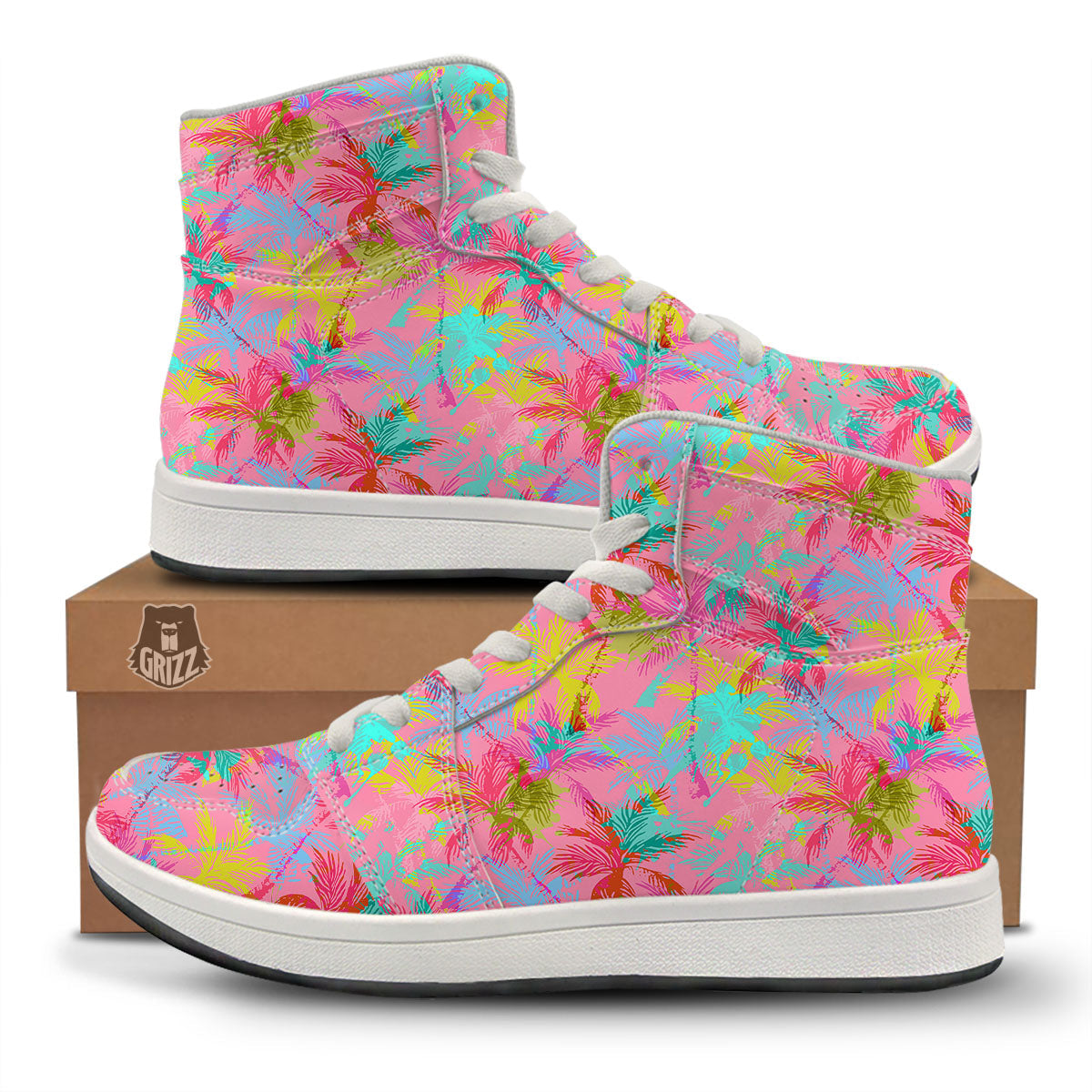 Palm Tree Rainbow Print Pattern High Top Sneakers-grizzshop