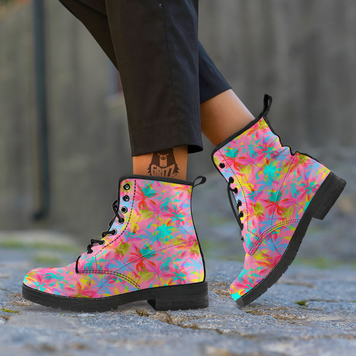 Palm Tree Rainbow Print Pattern Leather Boots-grizzshop