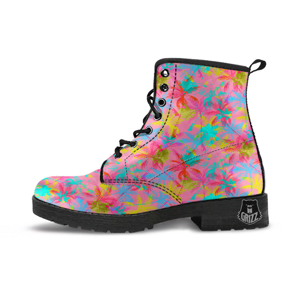 Palm Tree Rainbow Print Pattern Leather Boots-grizzshop