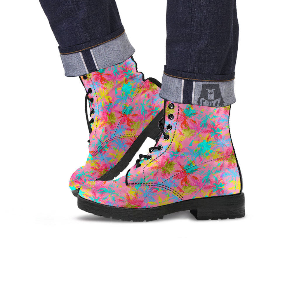 Palm Tree Rainbow Print Pattern Leather Boots-grizzshop