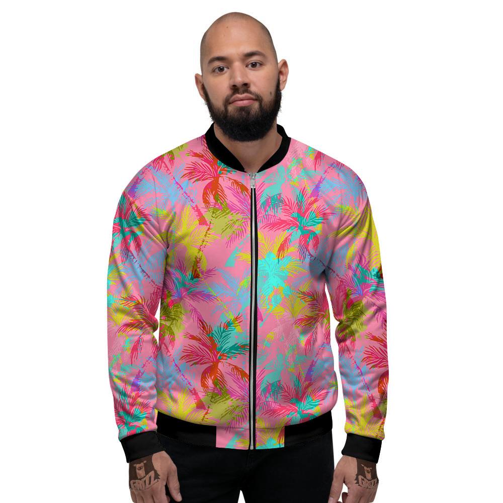 Palm Tree Rainbow Print Pattern Men's Bomber Jacket-grizzshop