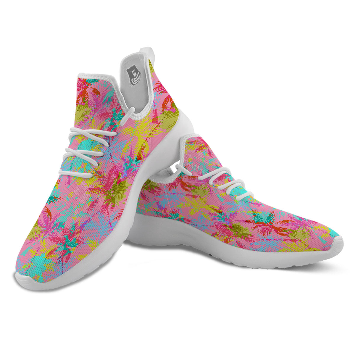 Palm Tree Rainbow Print Pattern White Athletic Shoes-grizzshop