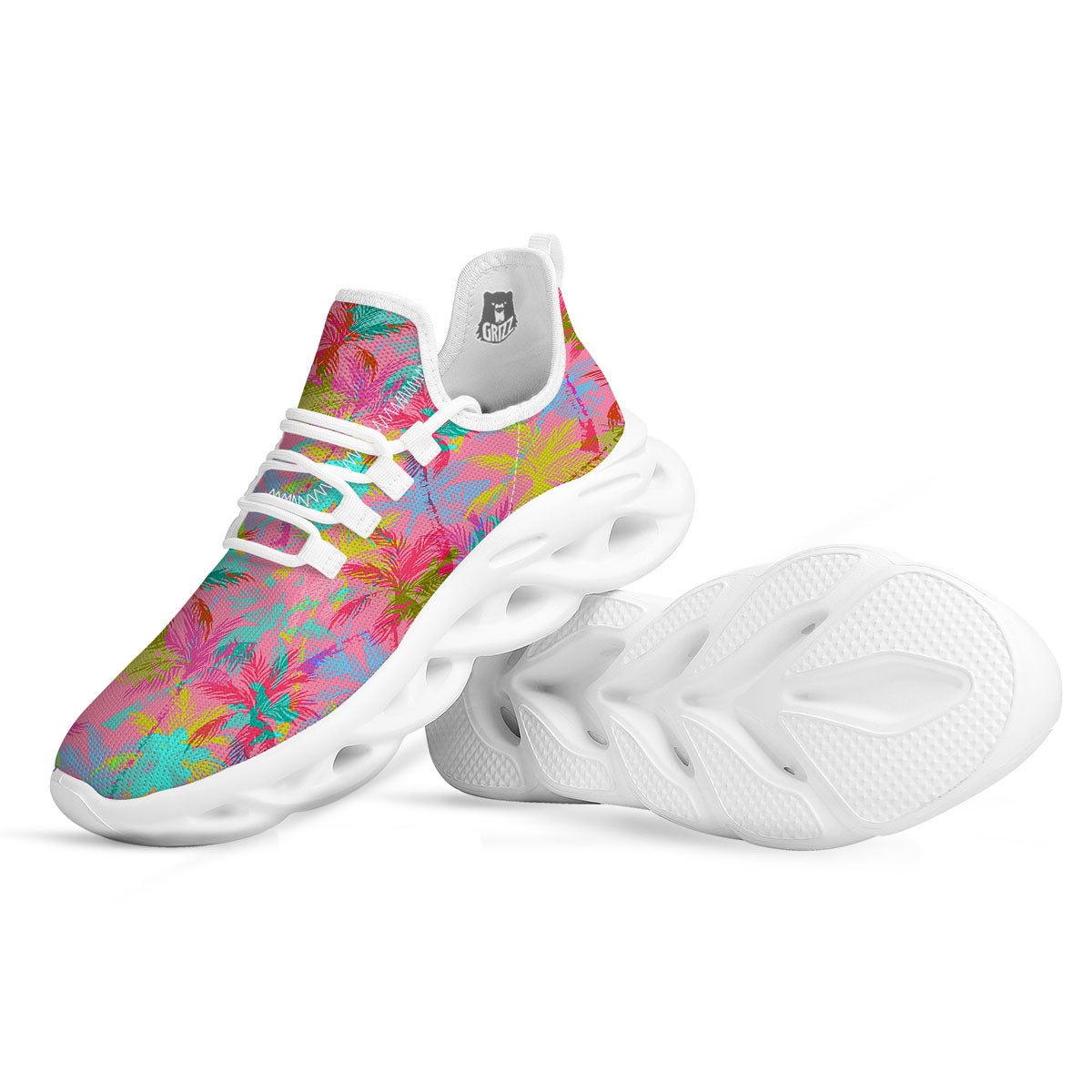Palm Tree Rainbow Print Pattern White Running Shoes-grizzshop