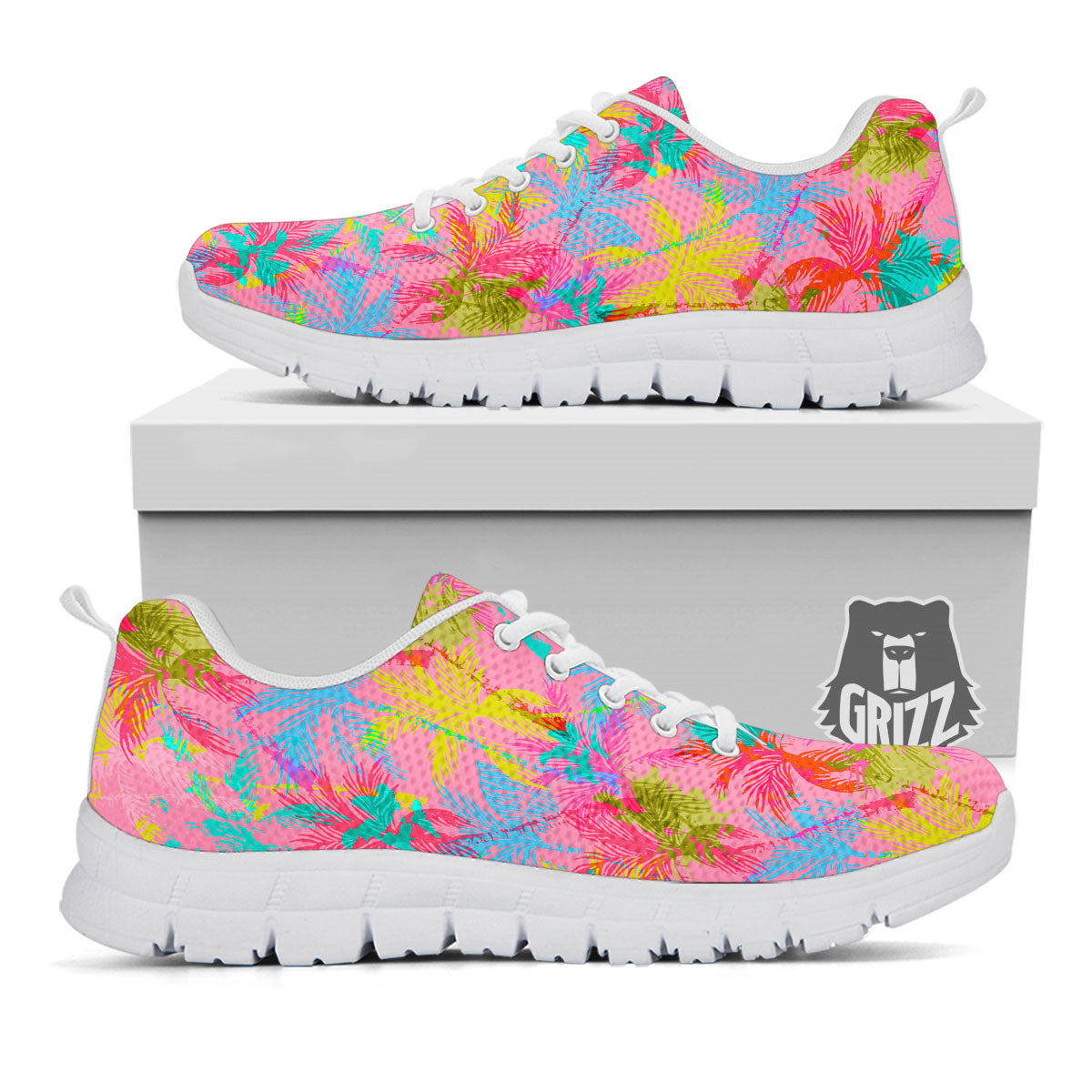 Palm Tree Rainbow Print Pattern White Sneaker-grizzshop