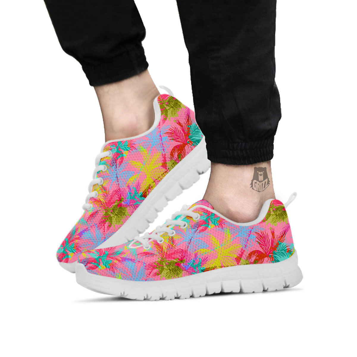 Palm Tree Rainbow Print Pattern White Sneaker-grizzshop