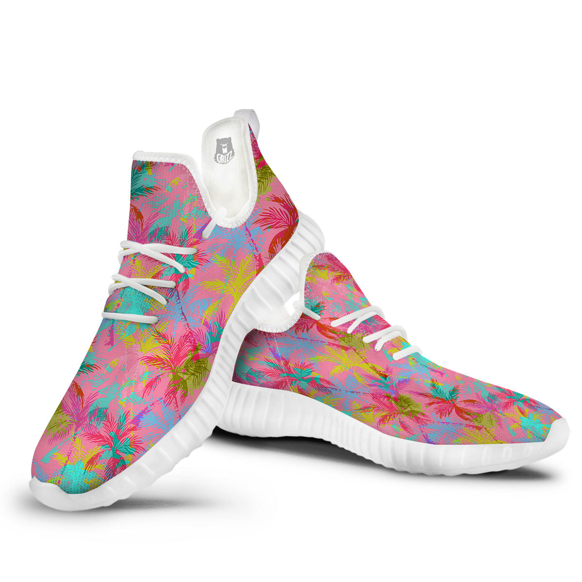 Palm Tree Rainbow Print Pattern White Walking Shoes-grizzshop