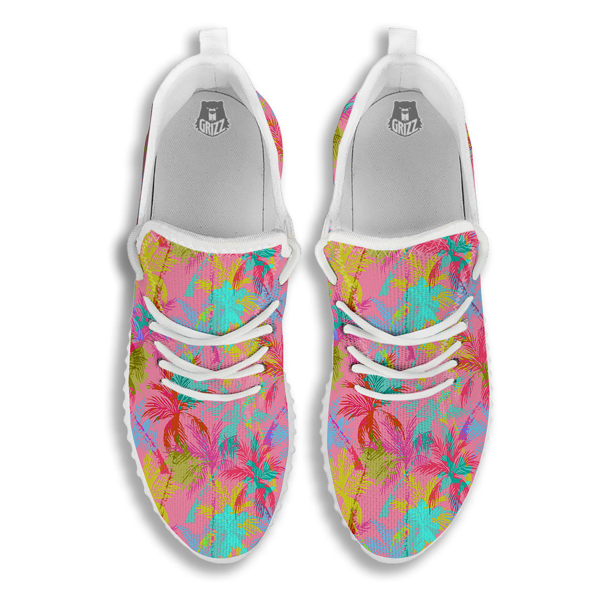 Palm Tree Rainbow Print Pattern White Walking Shoes-grizzshop