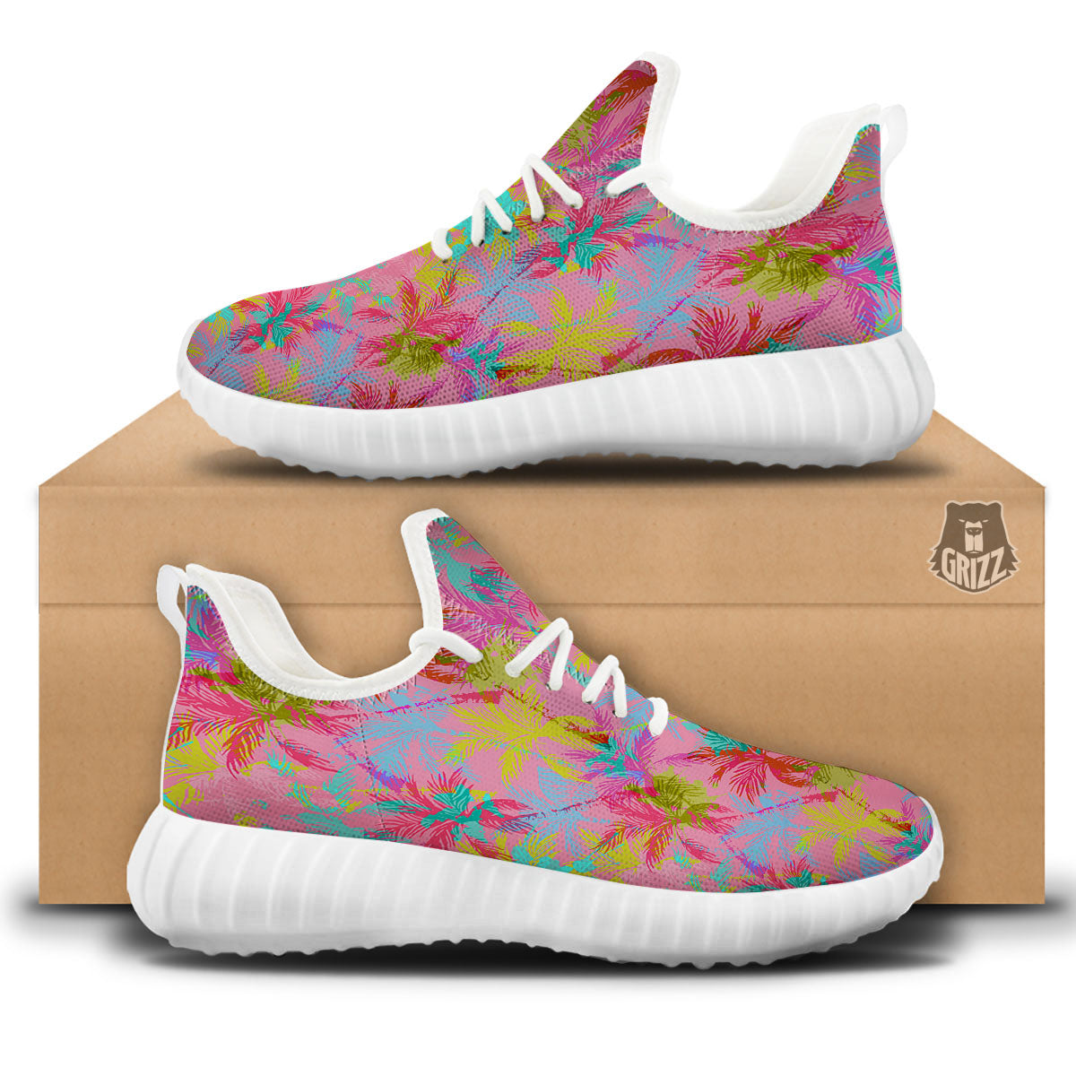Palm Tree Rainbow Print Pattern White Walking Shoes-grizzshop