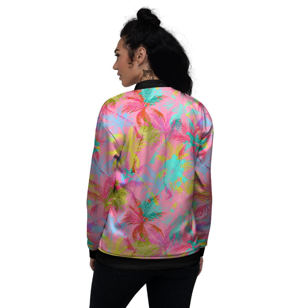 Palm Tree Rainbow Print Pattern Women's Bomber Jacket-grizzshop