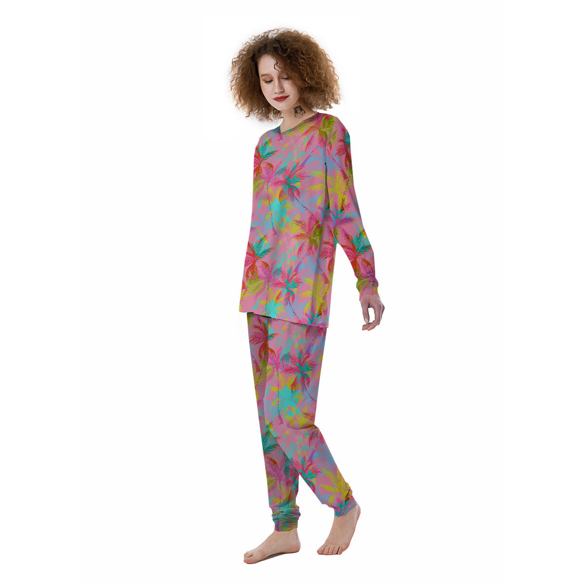 Palm Tree Rainbow Print Pattern Women's Pajamas-grizzshop