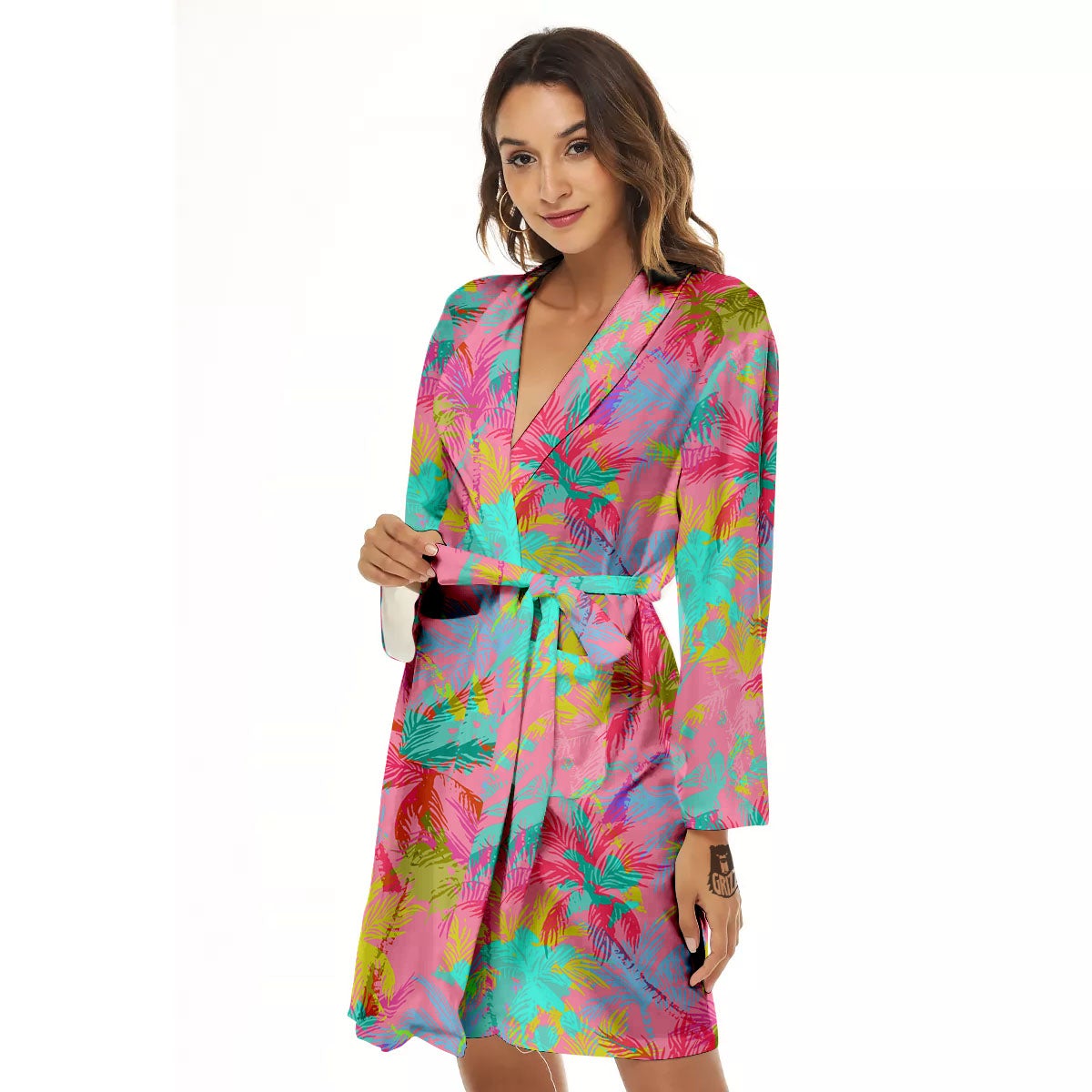 Palm Tree Rainbow Print Pattern Women's Robe-grizzshop