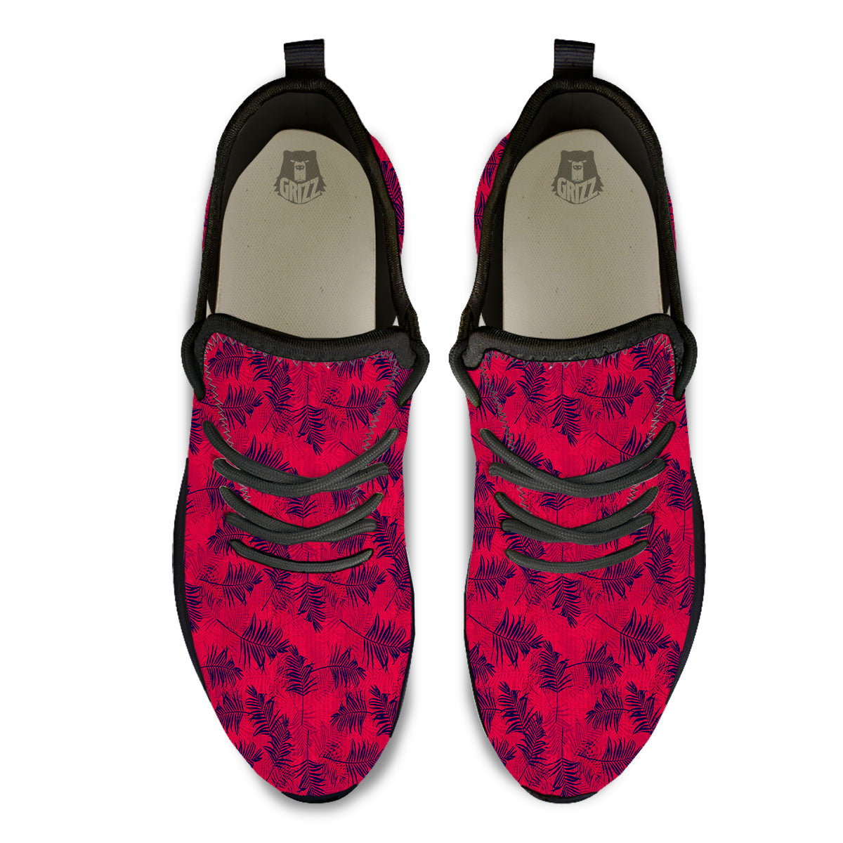Palm Tree Red Print Pattern Black Athletic Shoes-grizzshop