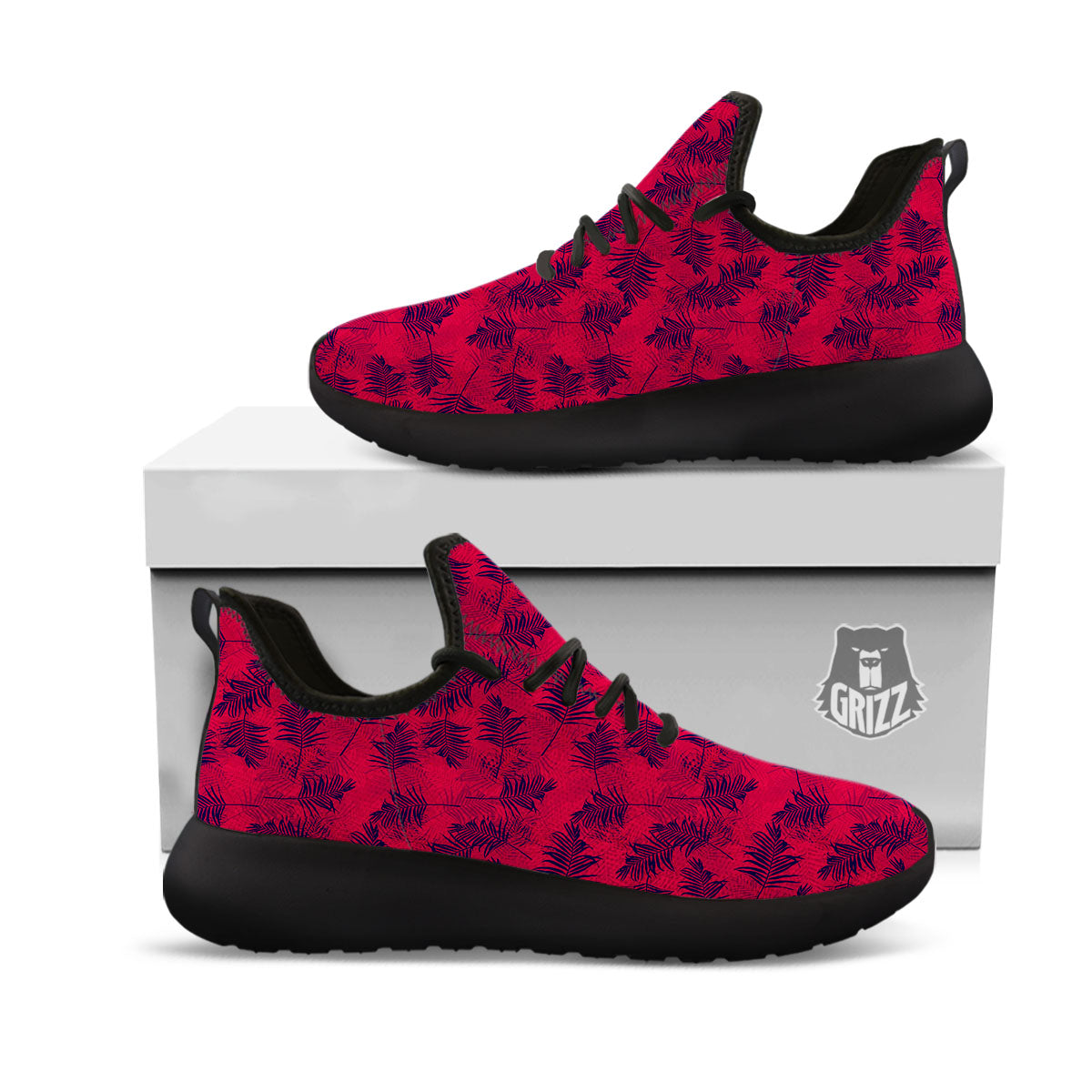 Palm Tree Red Print Pattern Black Athletic Shoes-grizzshop