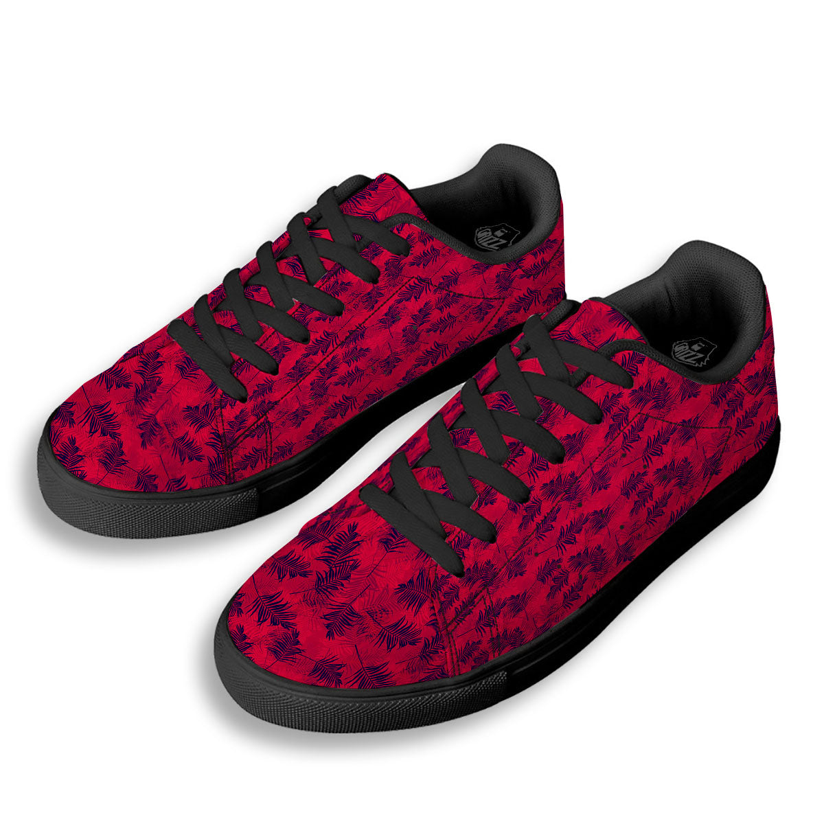 Palm Tree Red Print Pattern Black Low Top Sneakers-grizzshop