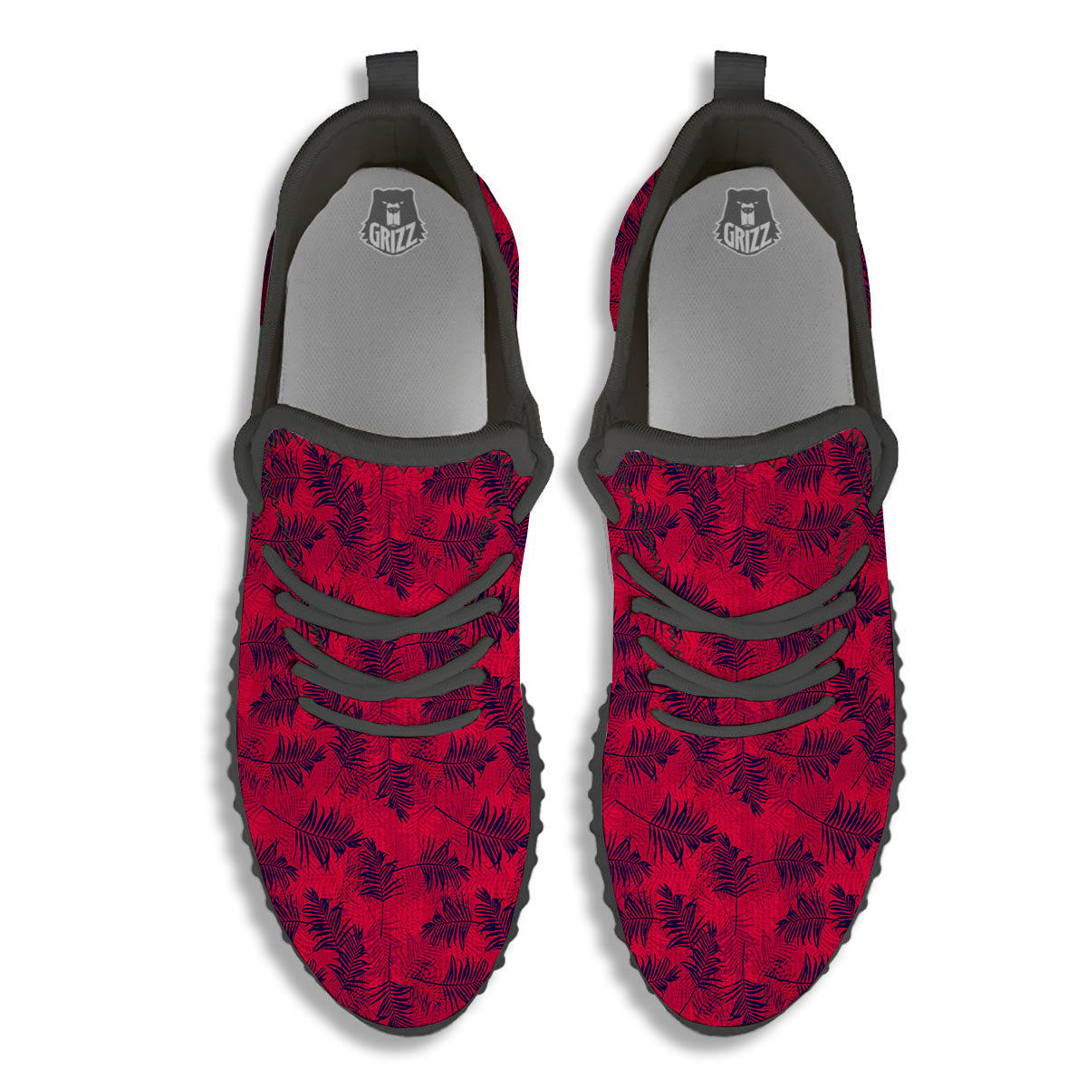Palm Tree Red Print Pattern Black Walking Shoes-grizzshop