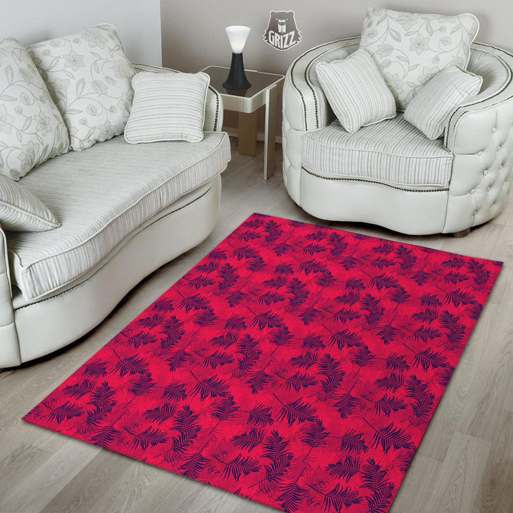 Palm Tree Red Print Pattern Floor Mat-grizzshop