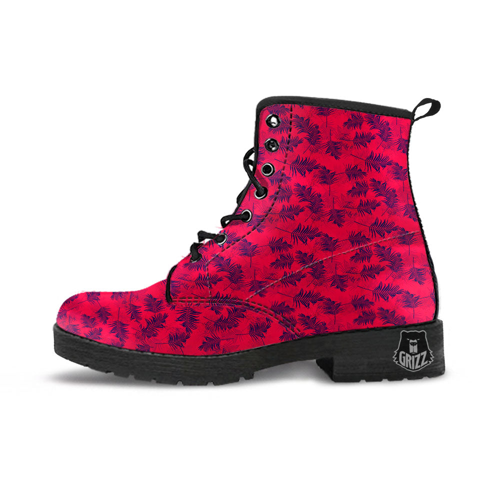 Palm Tree Red Print Pattern Leather Boots-grizzshop