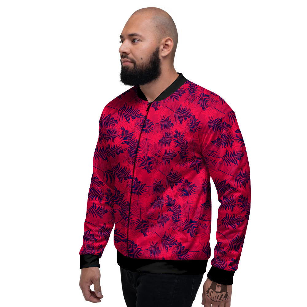 Palm Tree Red Print Pattern Men's Bomber Jacket-grizzshop