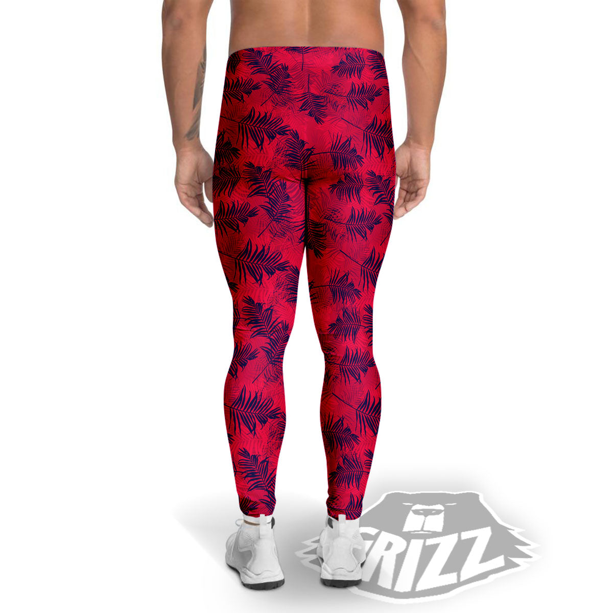 Palm Tree Red Print Pattern Men's Leggings-grizzshop
