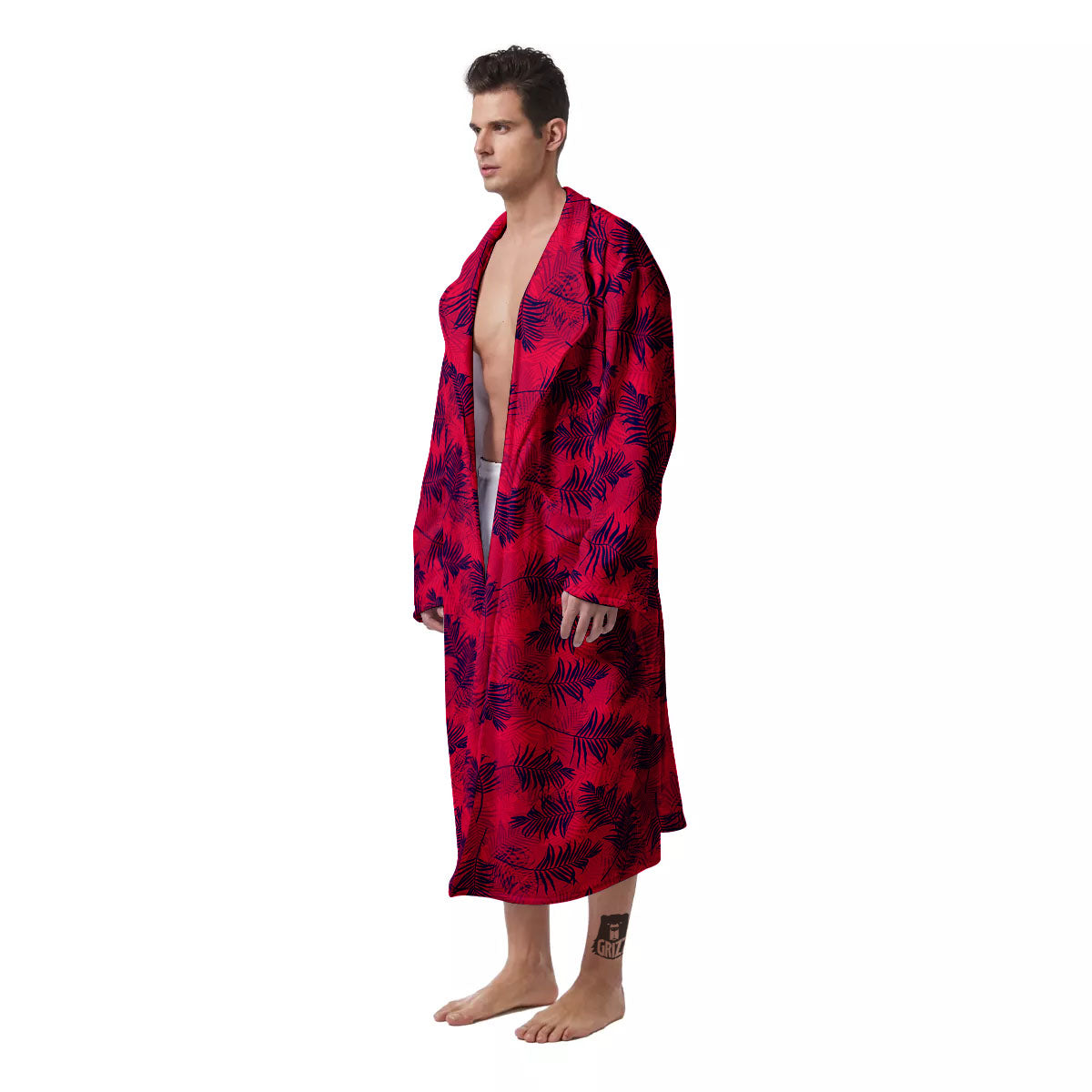 Palm Tree Red Print Pattern Men's Robe-grizzshop