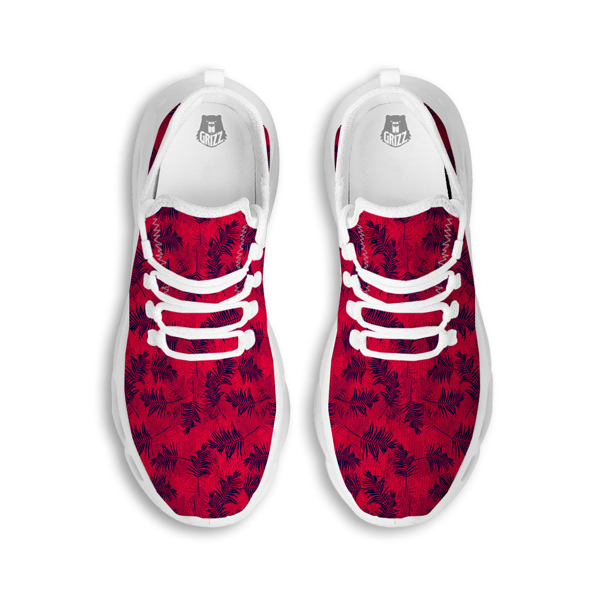 Palm Tree Red Print Pattern White Running Shoes-grizzshop