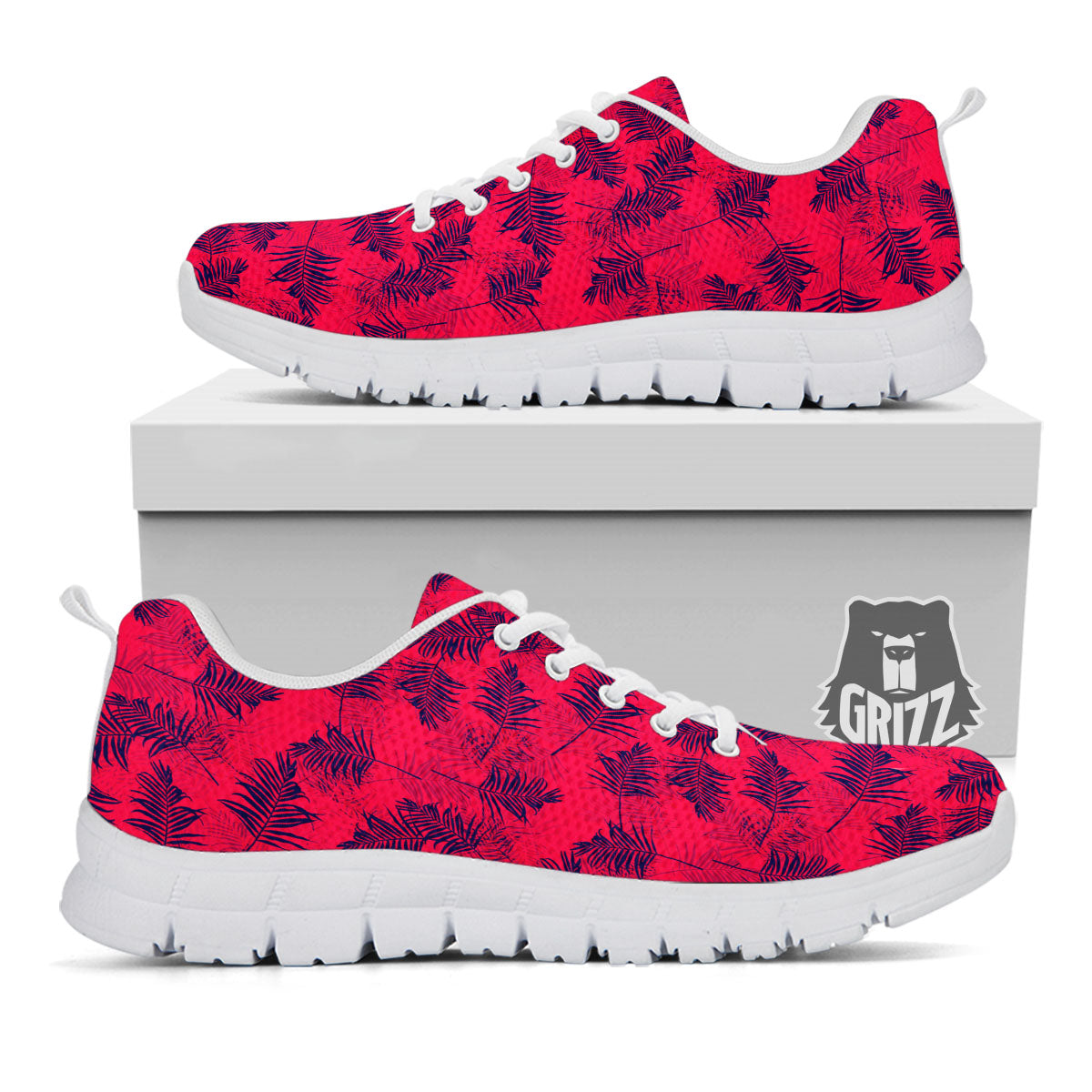 Palm Tree Red Print Pattern White Sneaker-grizzshop