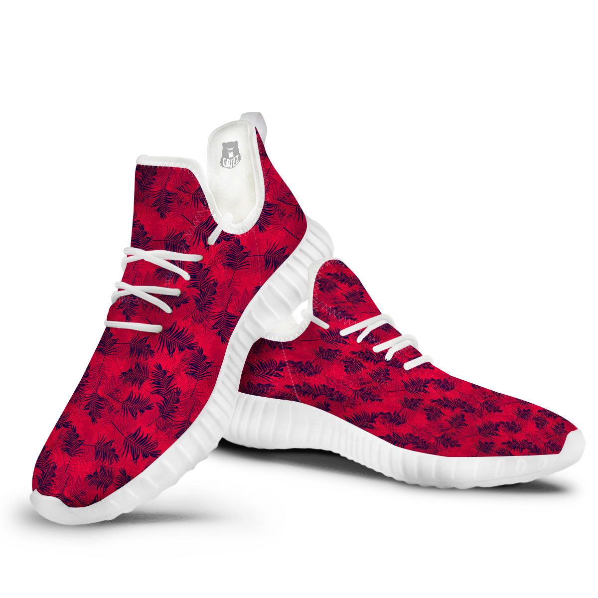 Palm Tree Red Print Pattern White Walking Shoes-grizzshop