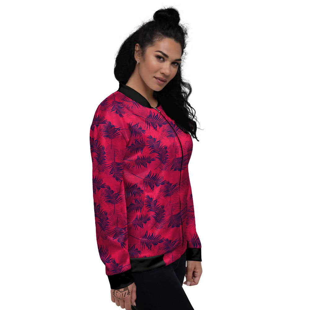 Palm Tree Red Print Pattern Women's Bomber Jacket-grizzshop