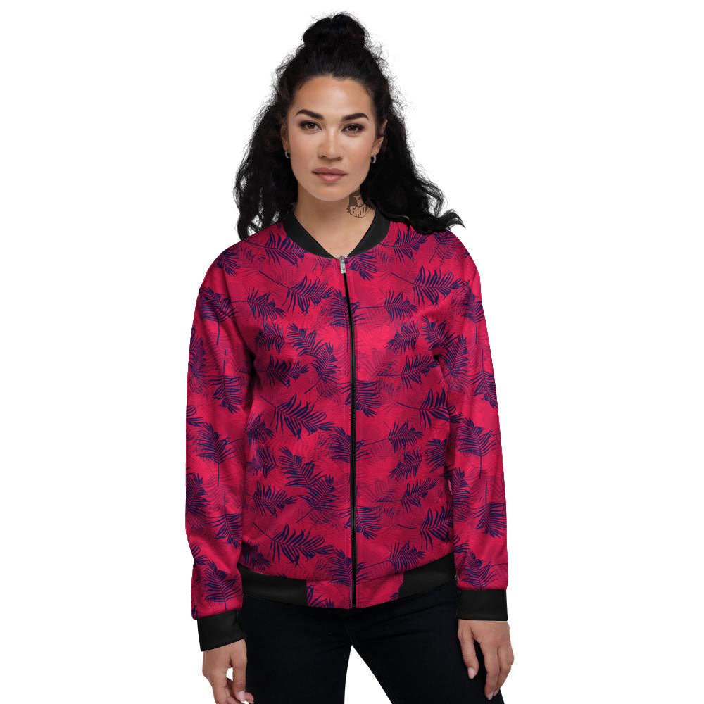 Palm Tree Red Print Pattern Women's Bomber Jacket-grizzshop