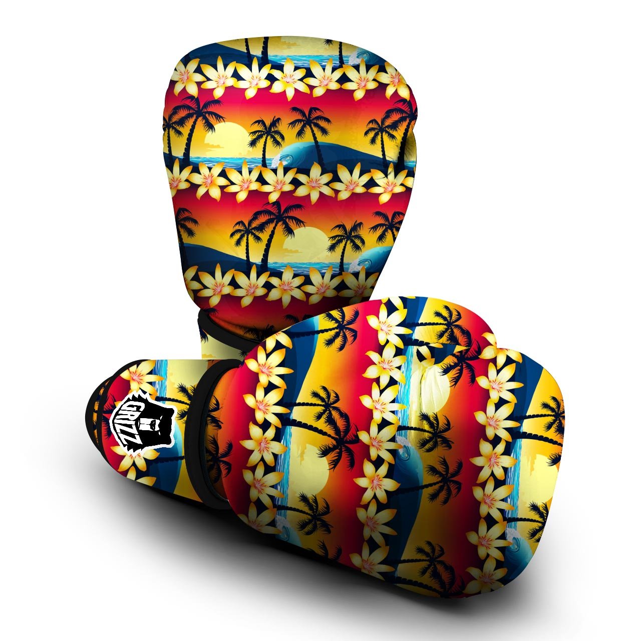 Palm Tree Sunset Hibiscus Print Pattern Boxing Gloves-grizzshop