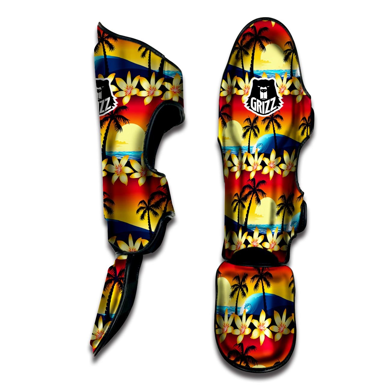 Palm Tree Sunset Hibiscus Print Pattern Muay Thai Shin Guards-grizzshop