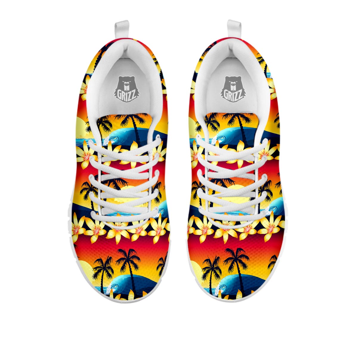 Palm Tree Sunset Hibiscus Print Pattern White Sneaker-grizzshop