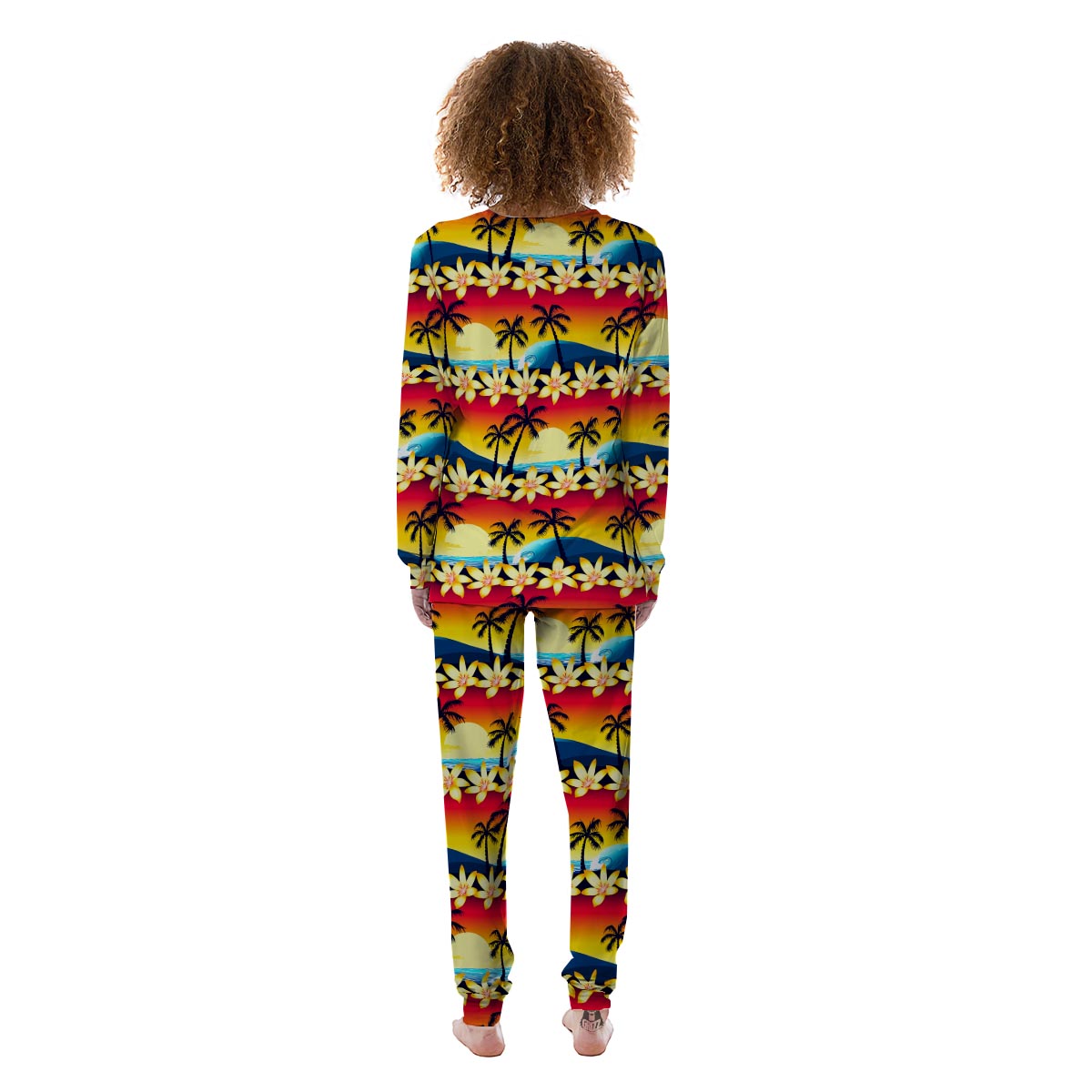 Palm Tree Sunset Hibiscus Print Pattern Women's Pajamas-grizzshop